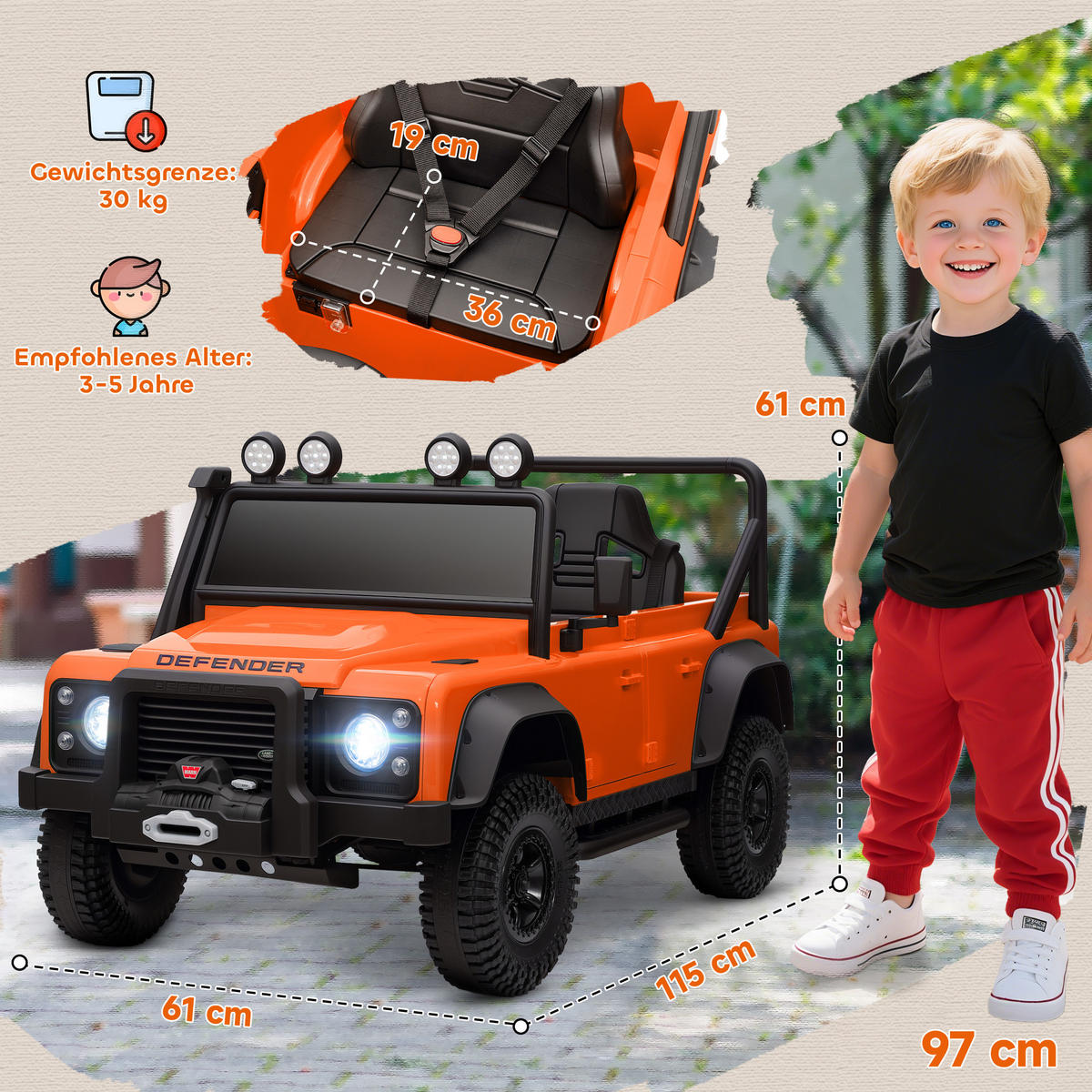 KINDER-ELEKTROAUTO 12V 7Ah Kinderauto mit 2,4 Ghz Fernbedienung Orange - Orange, Kunststoff (115/61/61cm) - AIYAPLAY