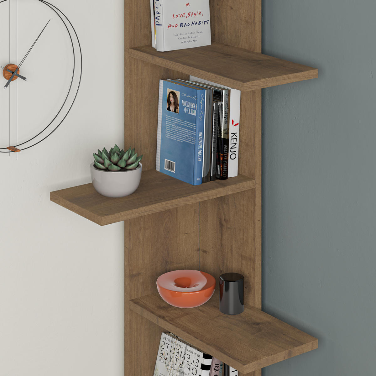 ECK BÜCHERREGAL Saso Dunkle Eiche 37/141/24 cm - Dunkelbraun, Holzwerkstoff (37/141/24cm) - Decortie