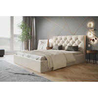 BETT 140x200 - Polsterbett mit Bettkasten und Holzrahmen - Elegant Betten - Weicher Jasminstoff - Kollektion Boston, Beige - AlpiMeble - Beige, Holz/Kunststoff (140/200cm) - Alpi-Möbel