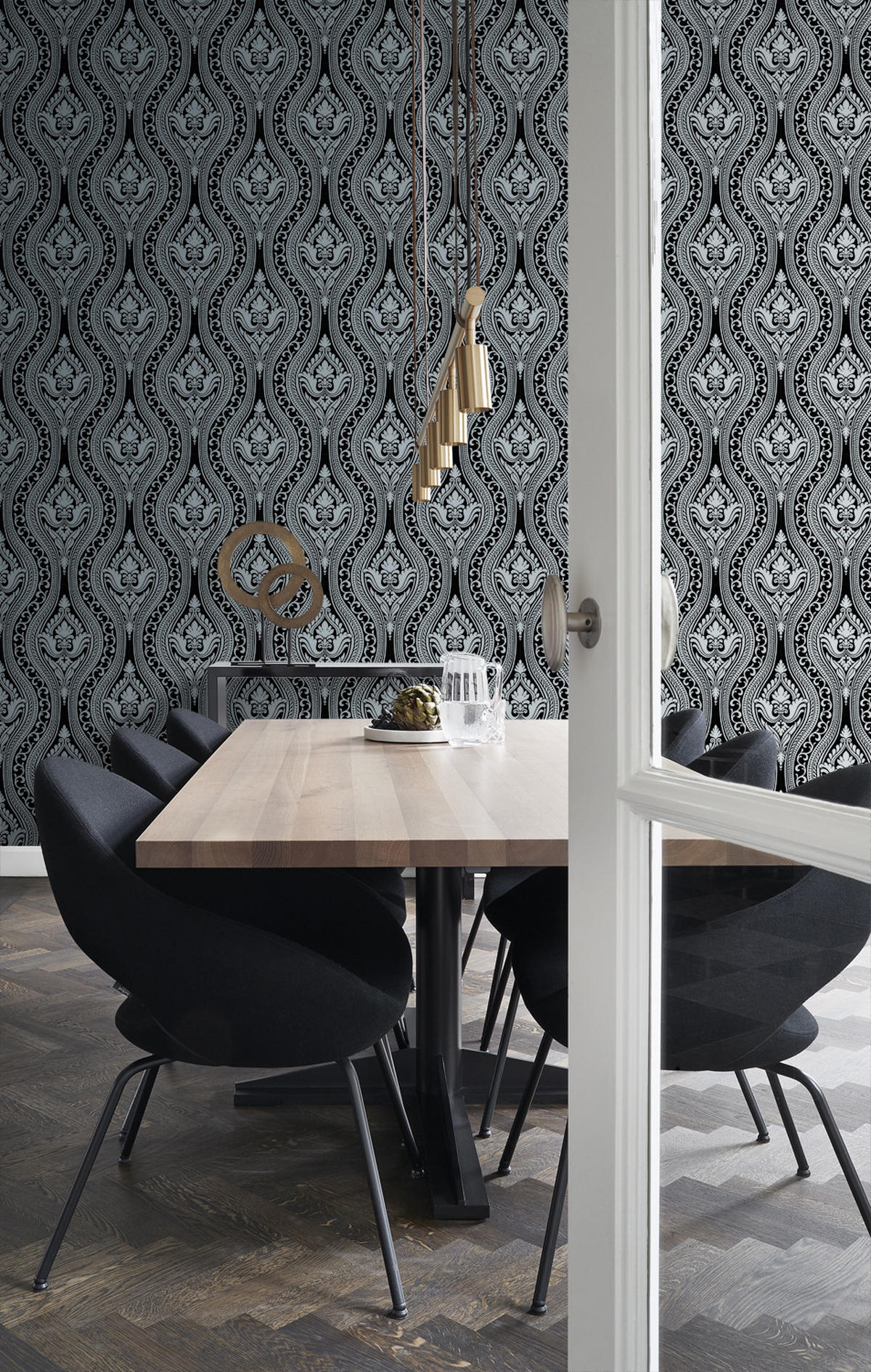 TAPETE Flock-Barockmuster 53 cm x 10.05 m - Schwarz, Papier (53/1000cm) - Origin Wallcoverings