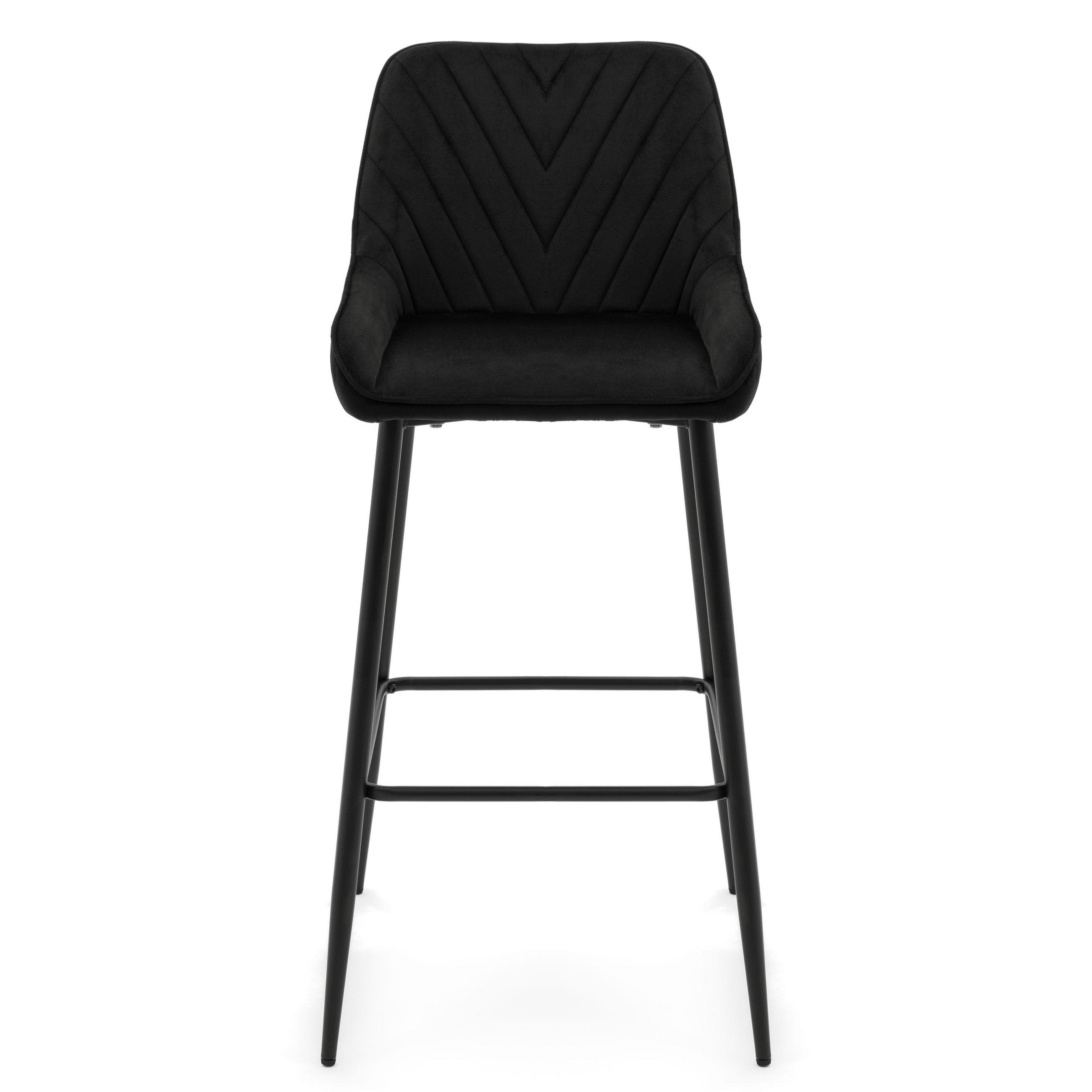 BARHOCKER VASTO gepolstert mit Steppung - schwarz - Samt Velours - Schwarz, Metall (50/95/55cm) - NEW HOME