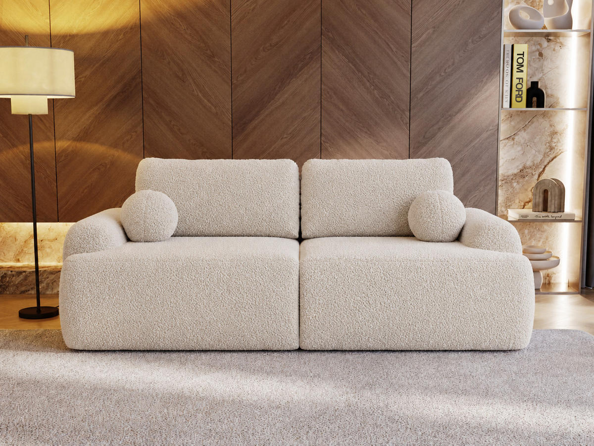 SOFA 260/106/81 Aurio Bouclé-Stoff Creme - Creme, Kunststoff/Textil (260/81/106cm) - Graingold