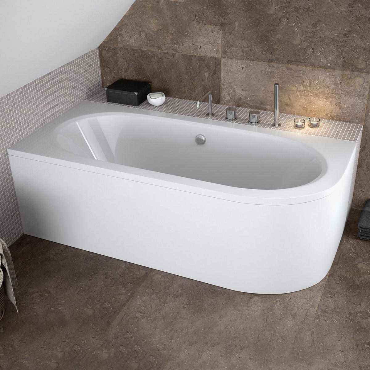 BADEWANNE Eckwanne AVITA 150/75 Links mit Schürze Ablauf Füße - Weiß, Kunststoff (75/55.5/150cm) - bad land