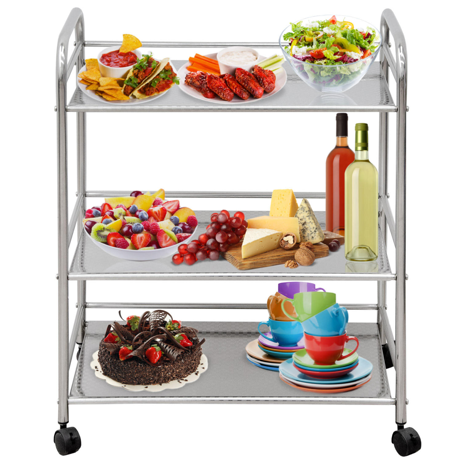 SERVIERWAGEN 60/35/77 cm mit 3 Etagen - Silberfarben, Metall (35/77/60cm) - eyepower
