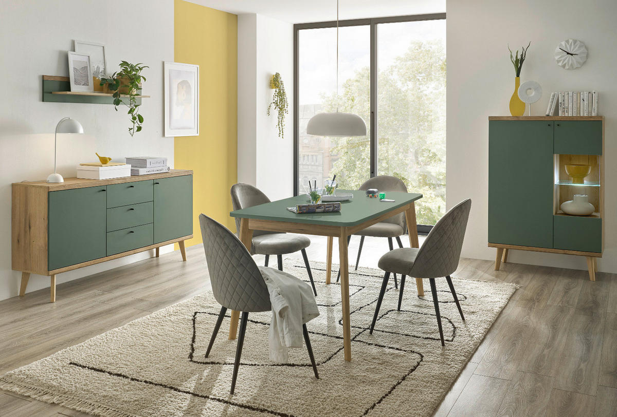 HIGHBOARD Salbei grün, Eiche Evoke, skandinavisch 107 cm, Kommode mit viel Stauraum - Salbeigrün/Eichefarben, Holz/Holzwerkstoff (107/134/40cm) - Furn.Design