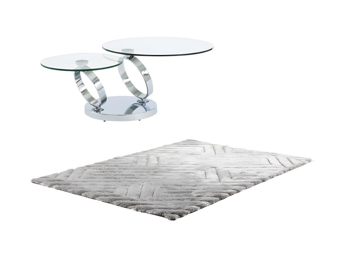 SPARSET : Couchtisch mit drehbarer Tischplatte - Transparent - JOLINE + Teppich Shaggy - Grau - MAZE - Transparent, Glas (230/160/42cm) - Vente-Unique