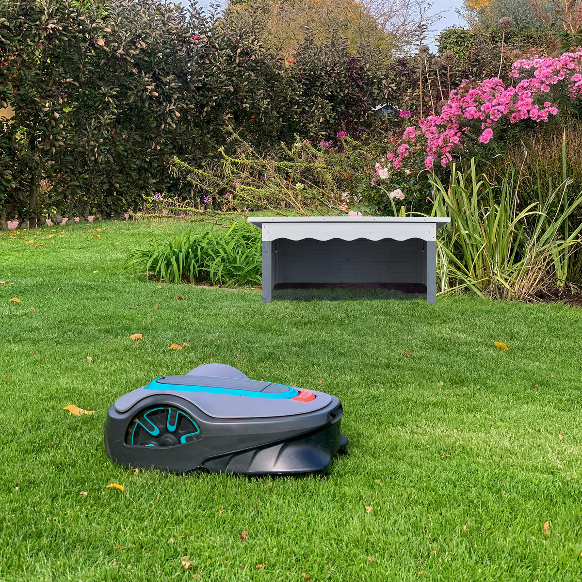 MÄHROBOTER Garage - Multicolor, Holz/Metall (108/46/82cm) - Relaxdays