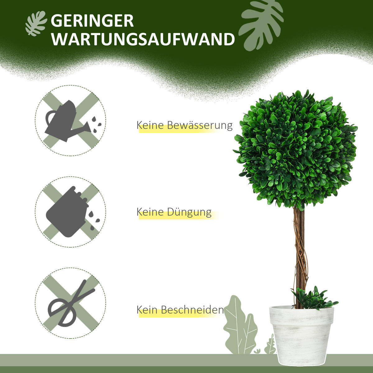 KÜNSTLICHE Pflanzen, PE, Stahl, Grün - Grün, Kunststoff (60cm) - HOMCOM