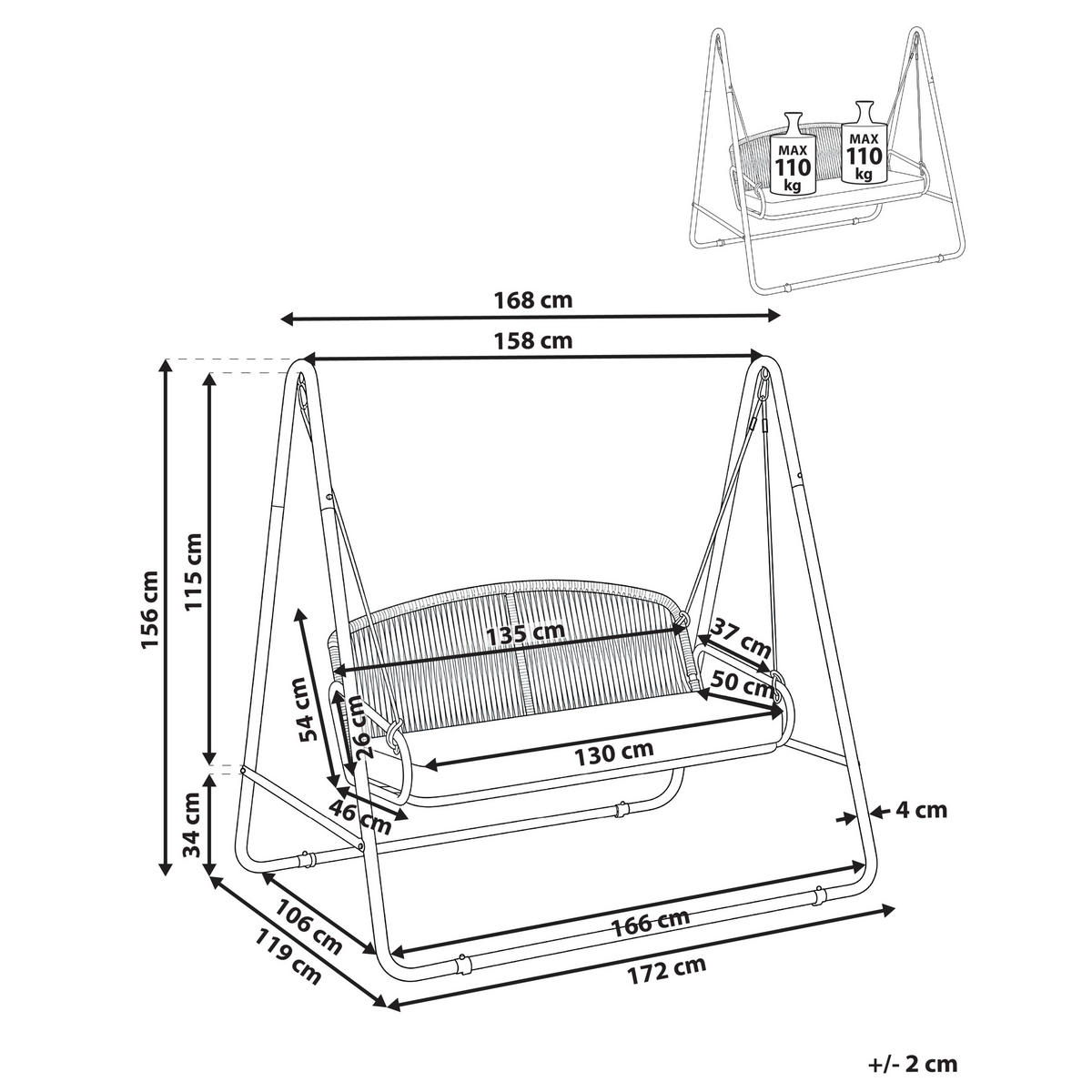 LEAGĂN HOLLYWOOD metal bej Norcia - bej, metal (172/156/119cm) - Beliani