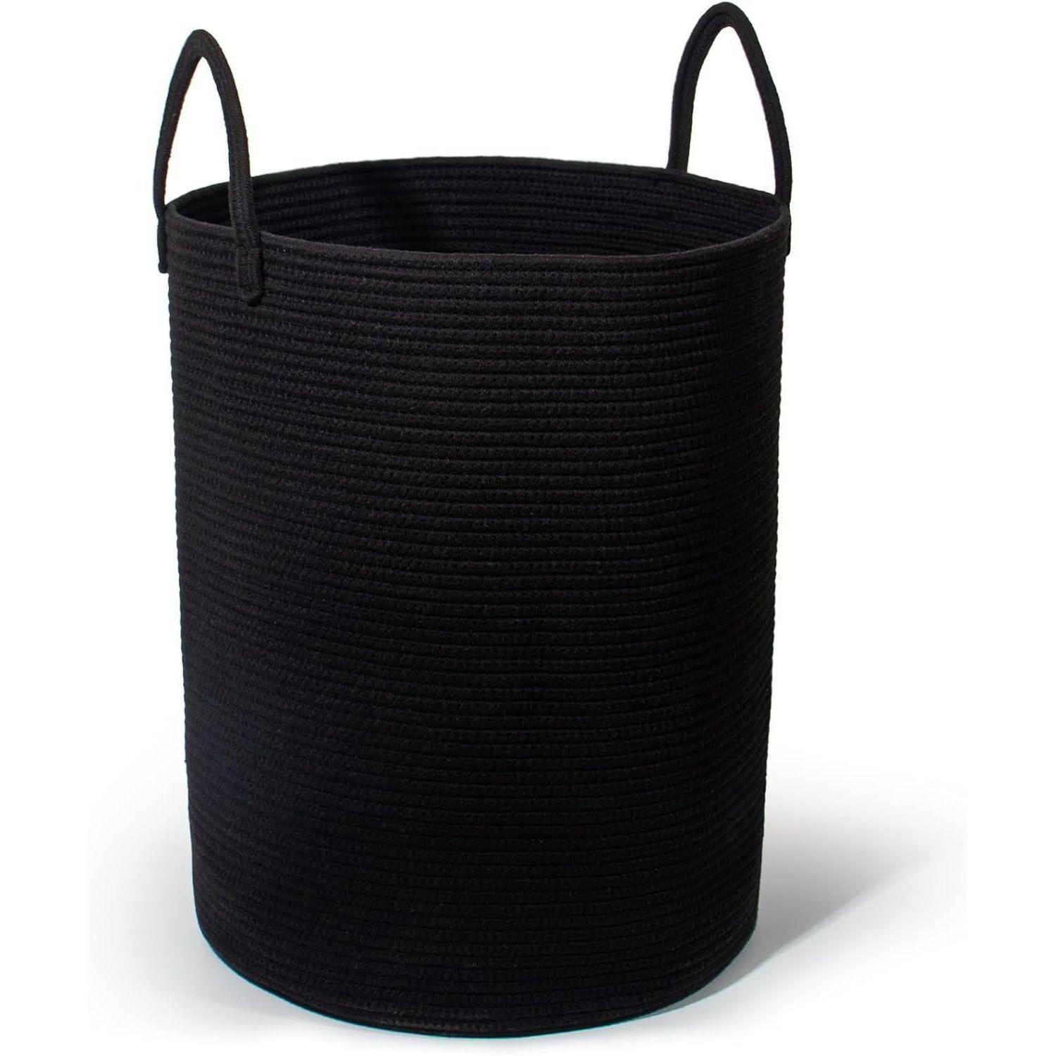 WÄSCHEKORB mit Henkel geflochten Schwarz D 38 x H 50 CM - Schwarz, Textil (38/50/38cm)