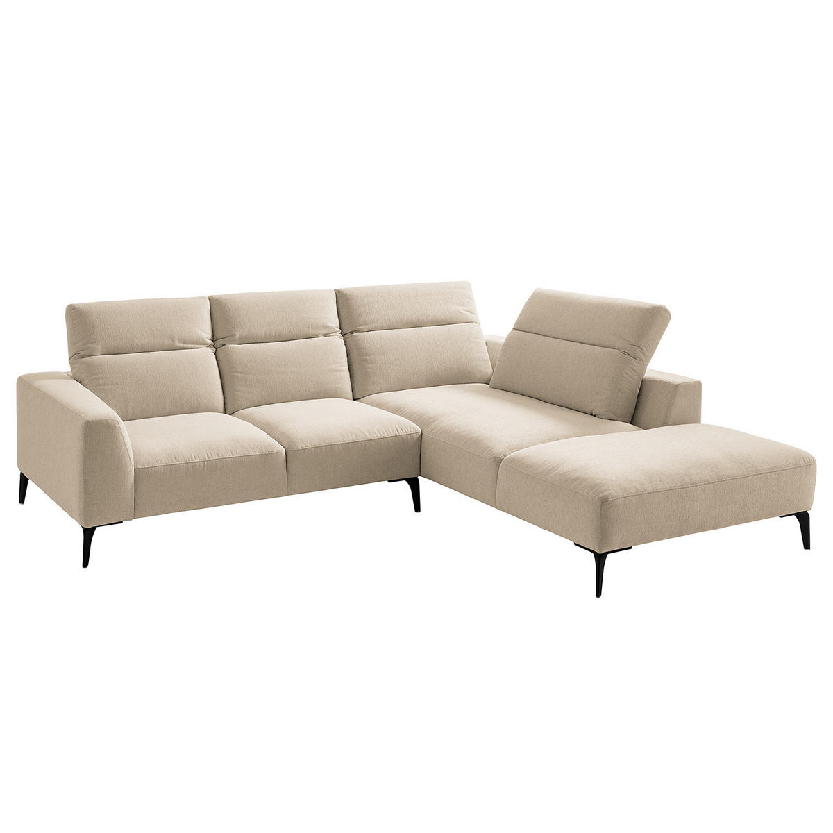 ECKSOFA mit Ottomane - Beige/Schwarz, Textil/Metall (263/238cm) - home24