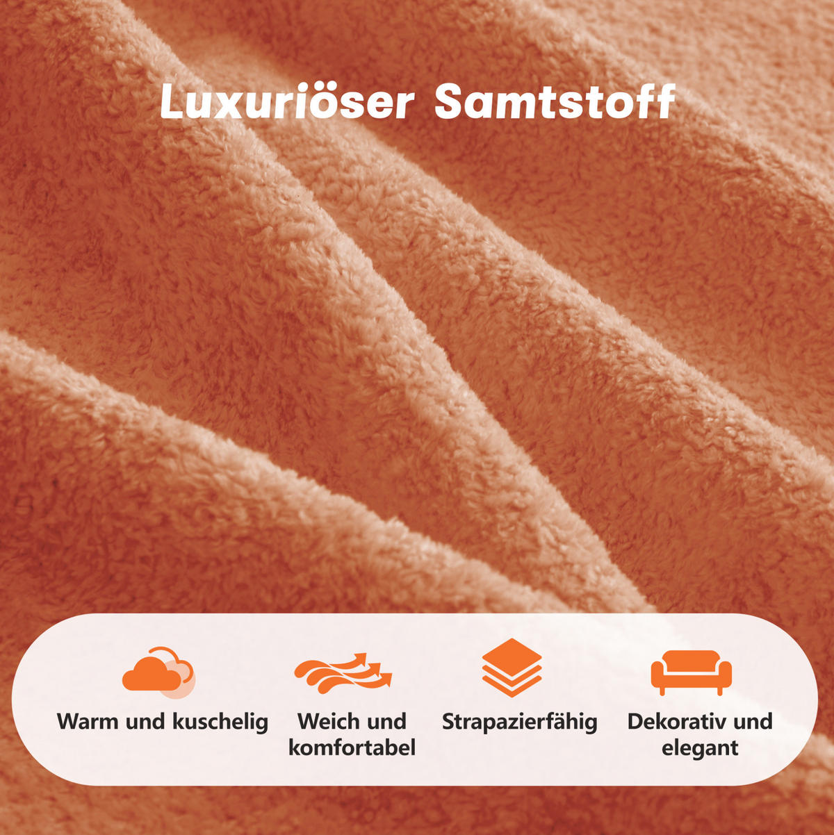 SOFA 288/167/70 cm in Orange aus Samt mit tiefem Sitzkomfort - Orange, Textil (167/70/288cm) - Flora Grace