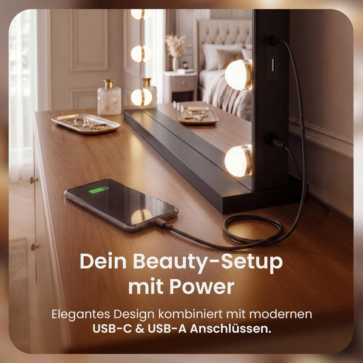 SCHMINKSPIEGEL eckig 80/14/62 cm Metall Schwarz - Schwarz, Metall (80/62/14cm) - CLP