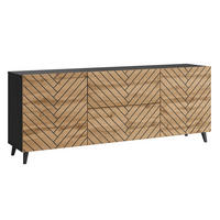 KOMMODE Phuket Graphit Schwarz / Wotan Eiche Fischgrätenmuster 180 / 39 / 69cm - Eiche Wotan/Schwarz, Holz/Holzwerkstoff (180/69/39cm) - Feldmann-Wohnen