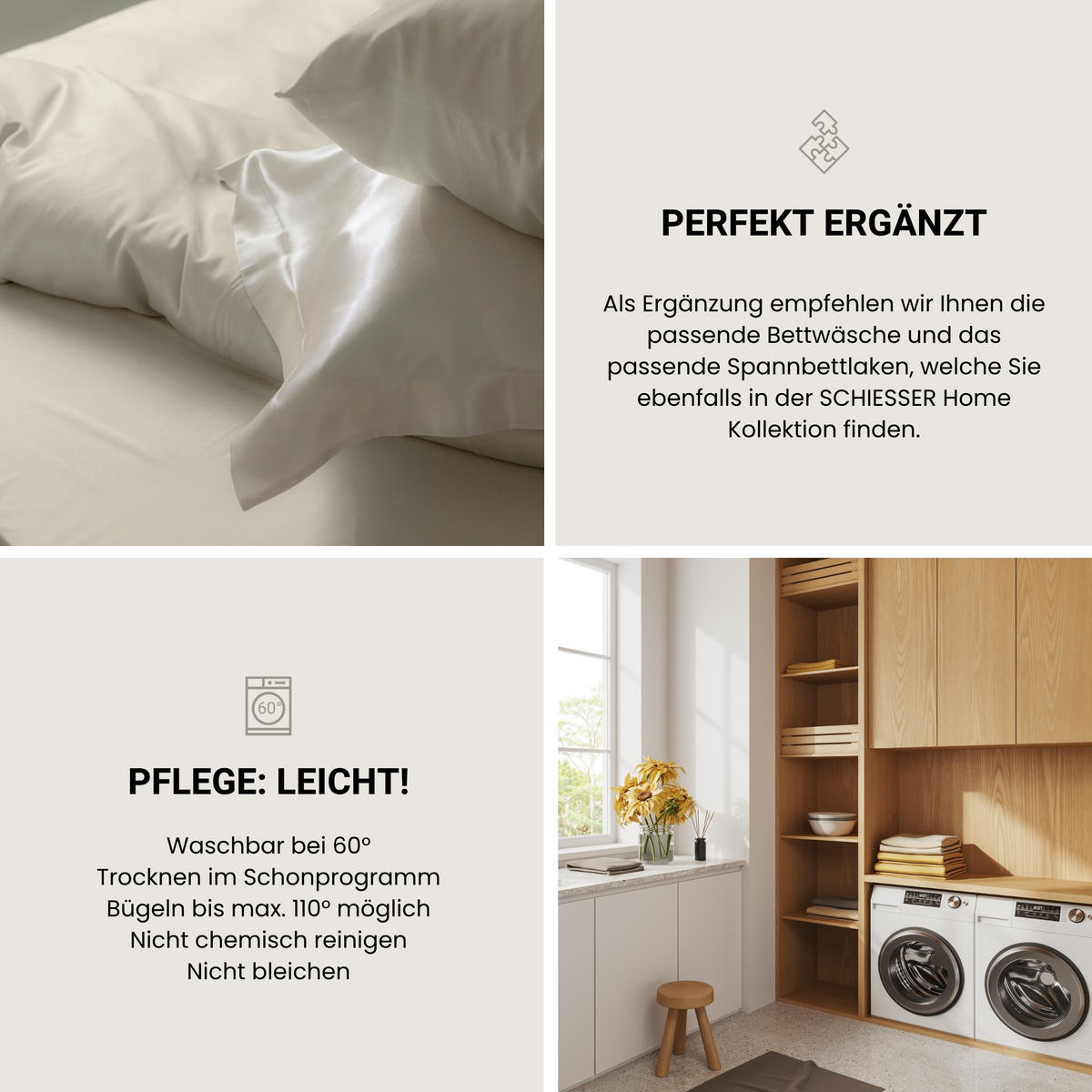 KISSENHÜLLENSET Ella - Baumwollsatin - 2-teilig - 40 x 80 cm - Perlmutt - Creme, Textil (40/80cm) - SCHIESSER