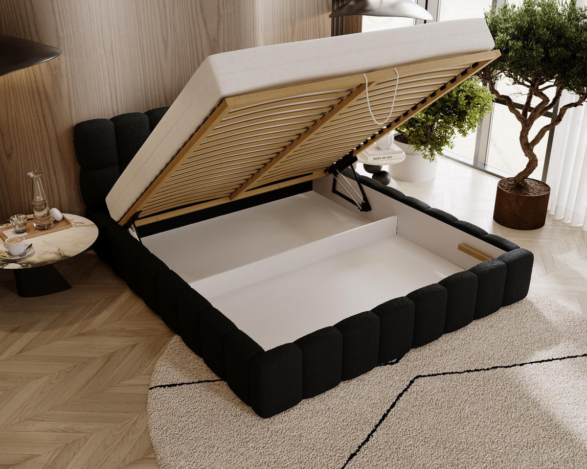 POLSTERBETT ALMA 160 x 200 cm, Bubble, Bouclé, schwarz - Schwarz, Textil (160/200cm) - Labett