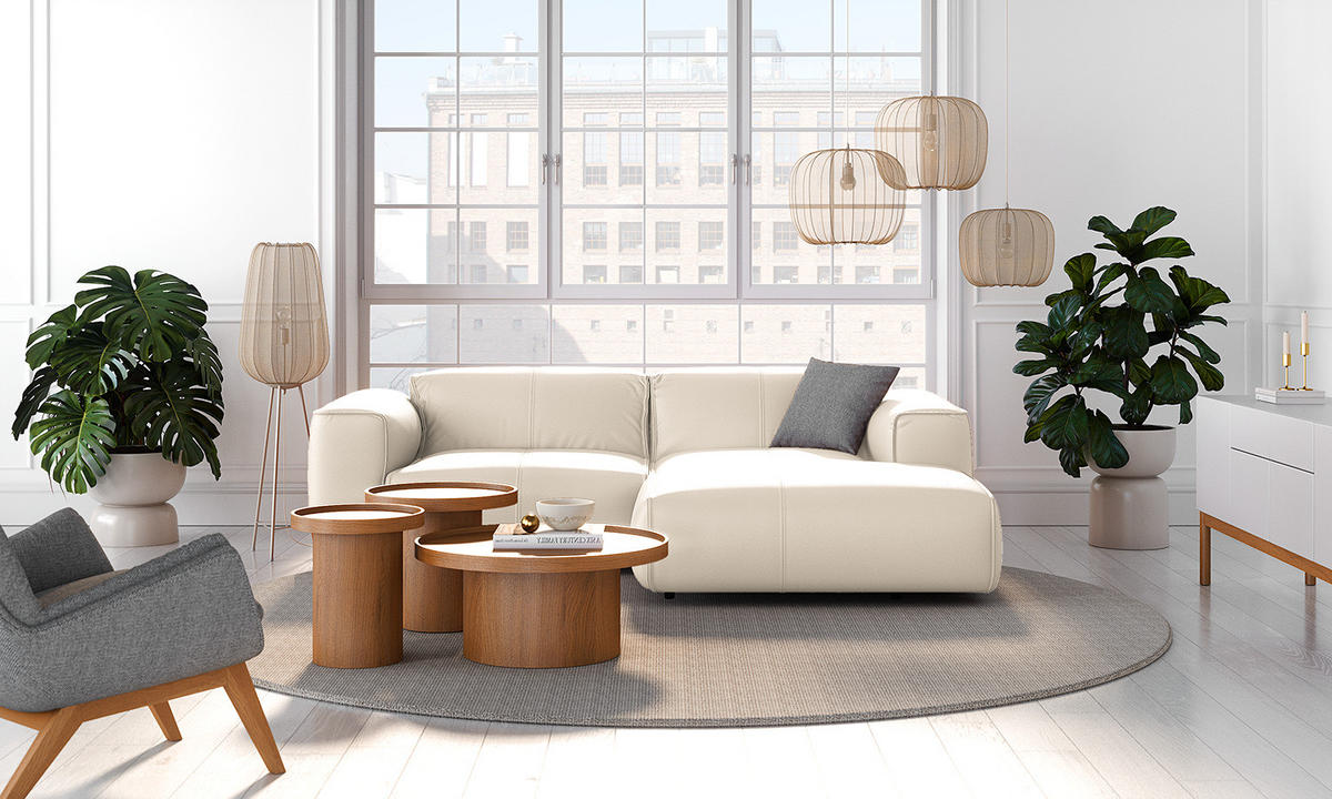 ECKSOFA mit XL-Longchair - Hellgrau/Schwarz, Leder/Kunststoff (260/171cm) - home24