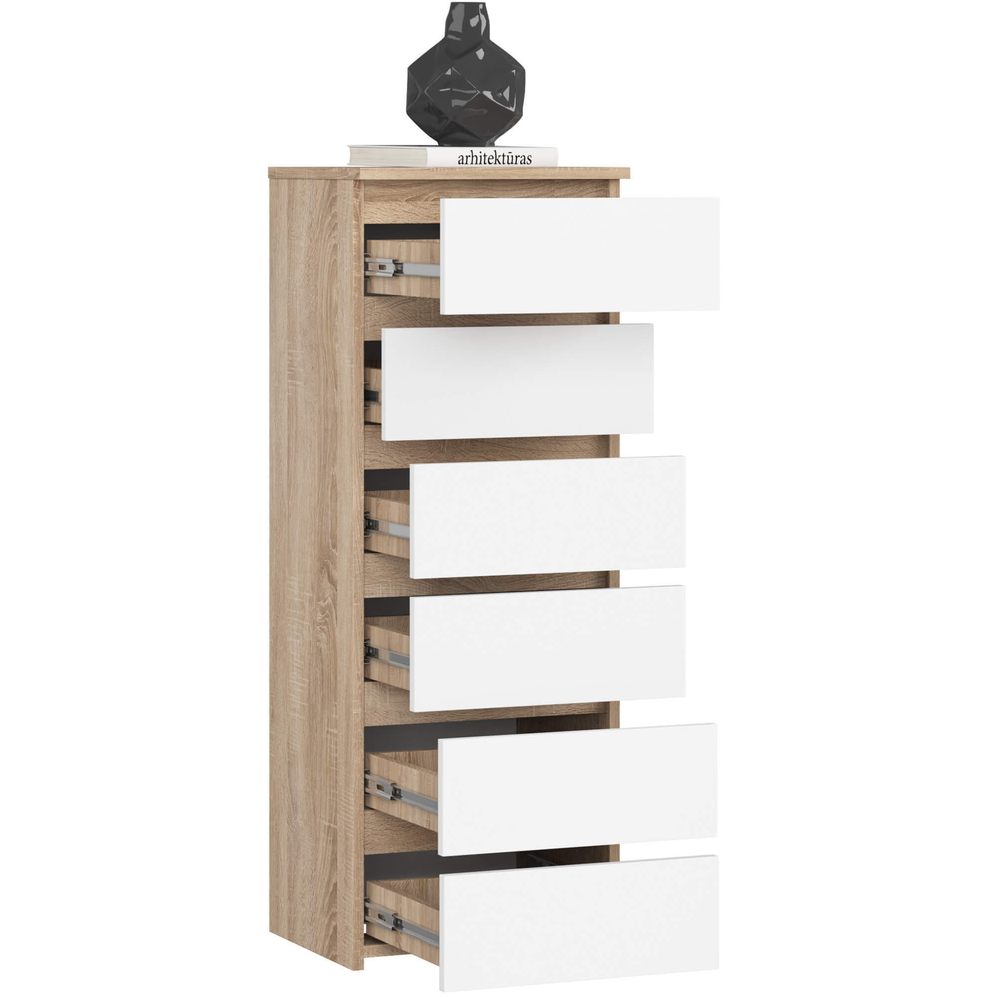 KOMMODE Sonoma Eiche, Weiß 40x35x109 cm - Weiß/Sonoma Eiche, Holzwerkstoff (40/109/35cm) - Akord