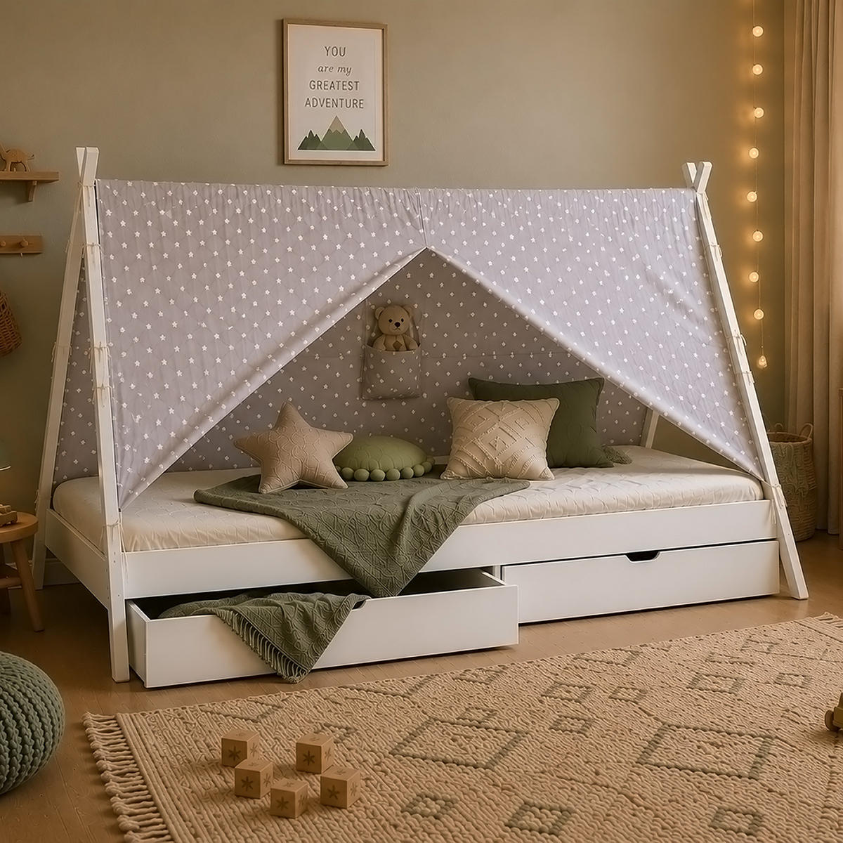 KINDERBETT mit Stauraum 90/200 cm weiß - Weiß, Holz (208/153/121cm) - Homestyle4u