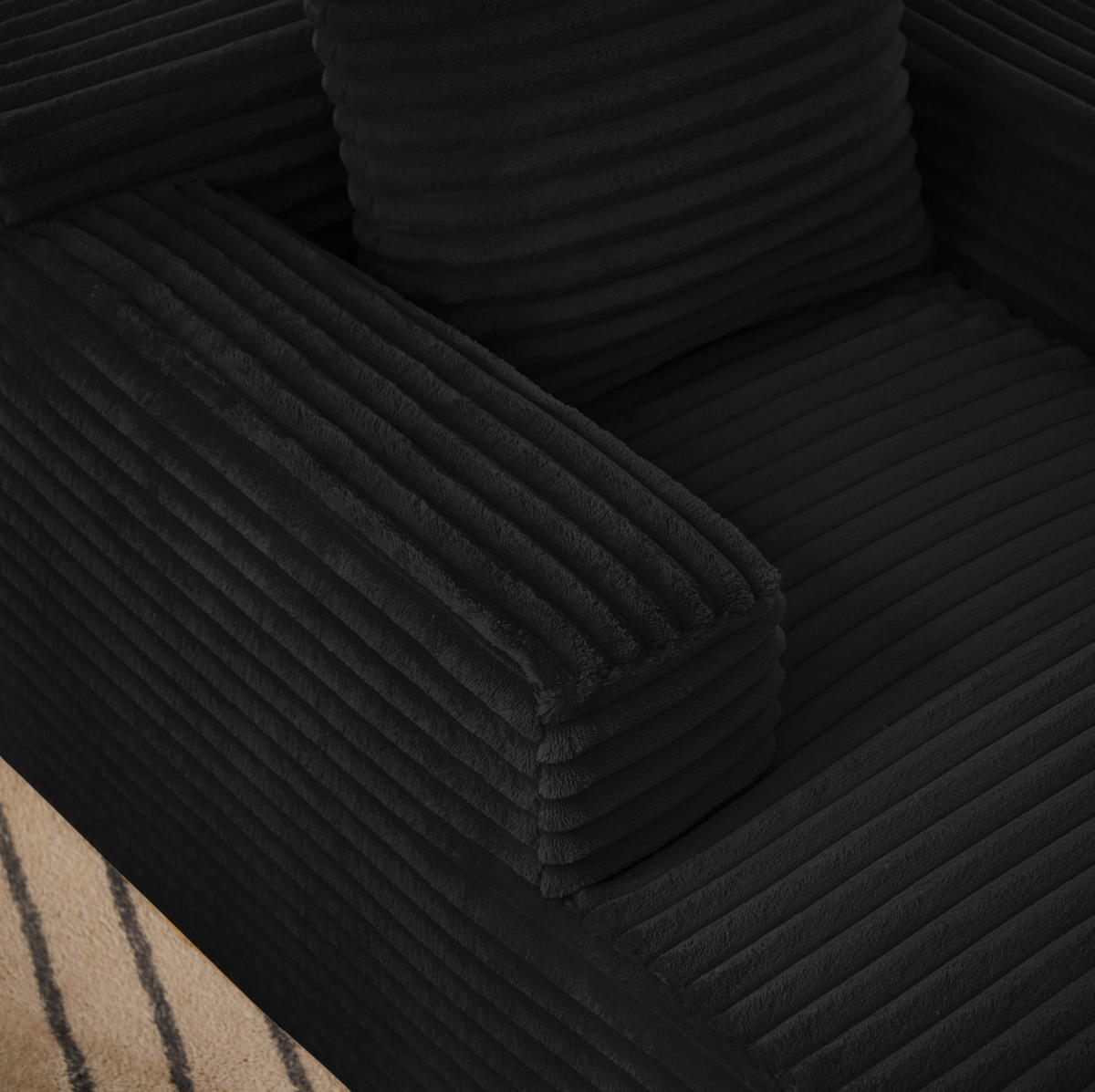 CHAISELONGUE aus Cord Schwarz - Schwarz, Kunststoff (81.03/49.78/116.84cm) - Meubliv