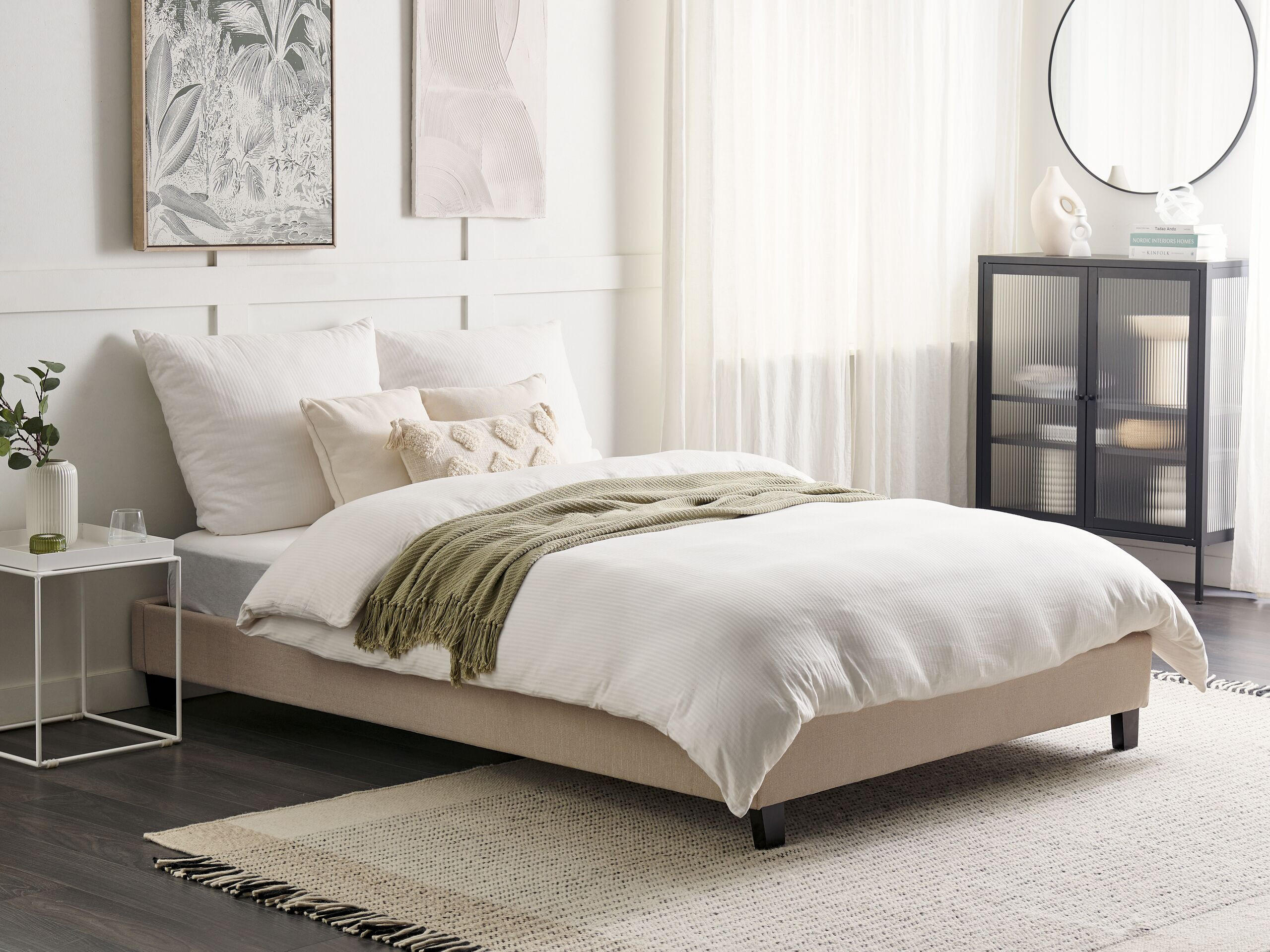 POLSTERBETT mit Lattenrost 140x200 cm Beige Roanne - Beige, Textil (140/200cm) - Beliani