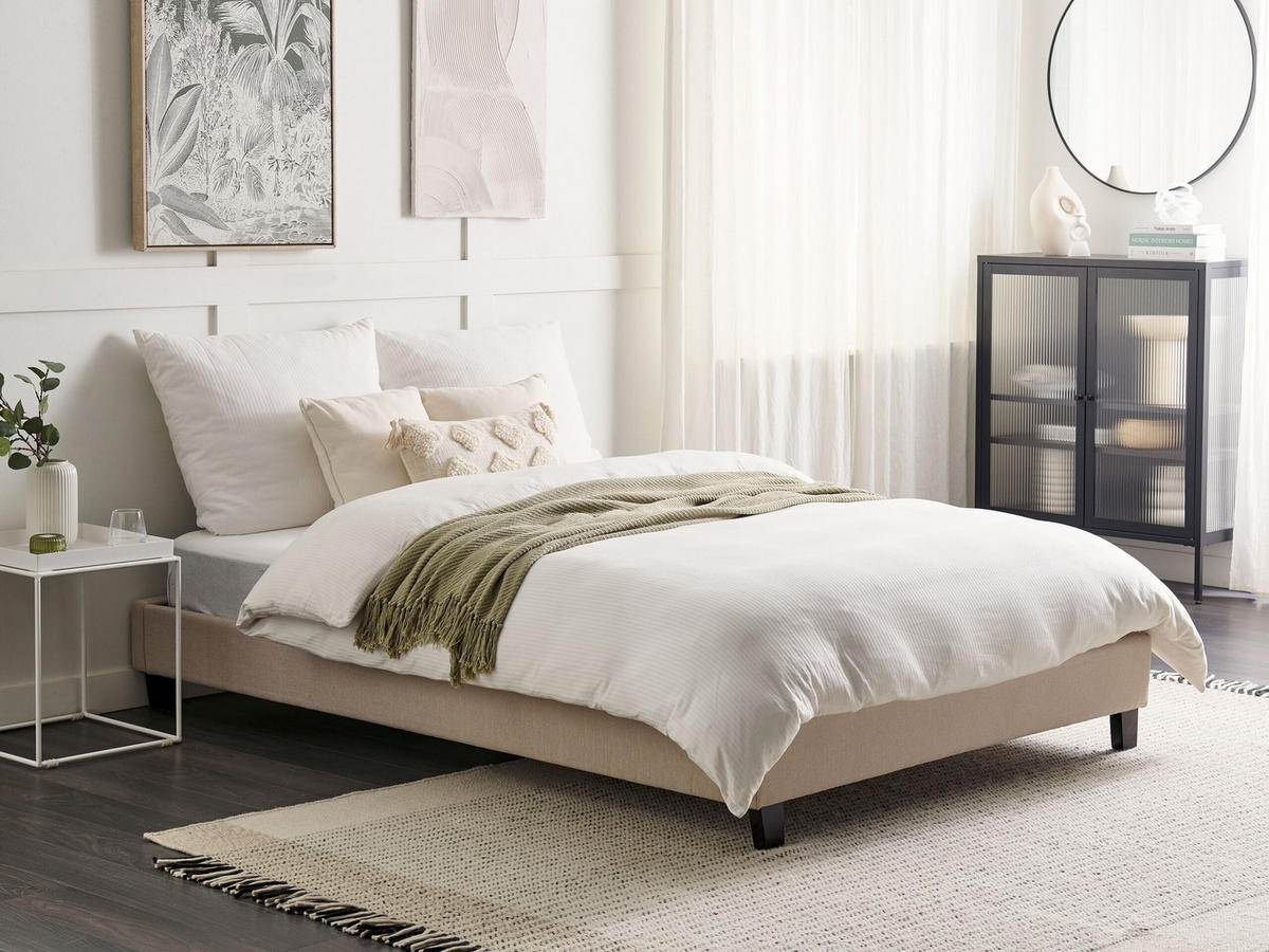 POLSTERBETT mit Lattenrost 140x200 cm Beige Roanne - Beige, Textil (140/200cm) - Beliani
