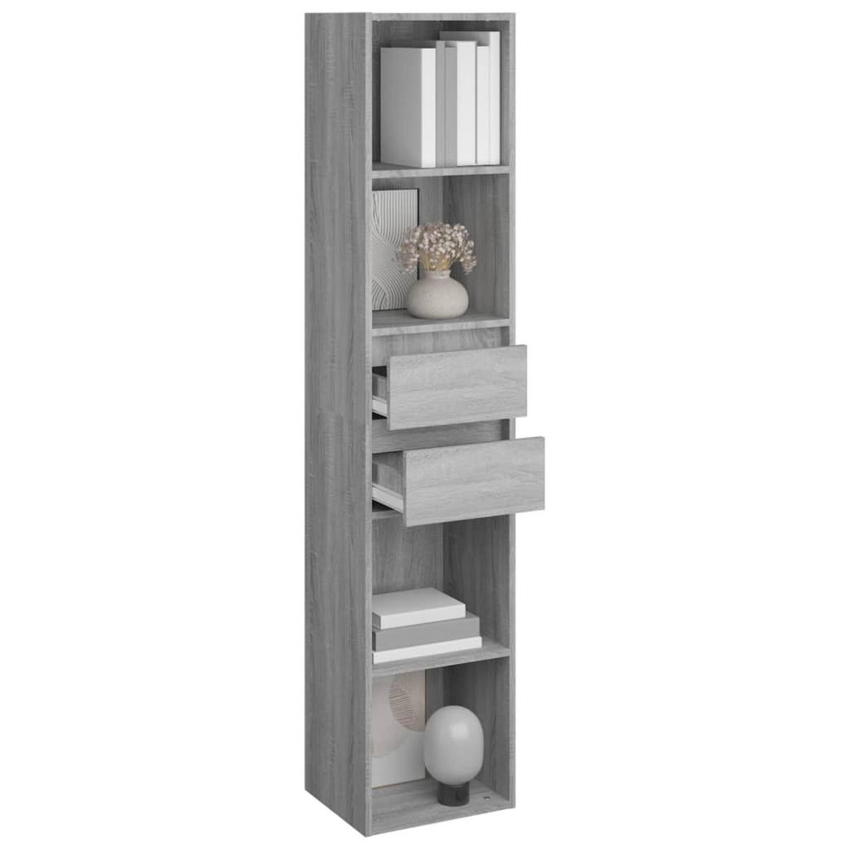 BÜCHERREGAL mit 4 Fächern, 2 Schubladen 36/30/171 cm aus Holzwerkstoff Grau Sonoma Dekor - Grau, Holz (36/171/30cm) - vidaXL