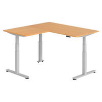 ECKSCHREIBTISCH elektrisch höhenverstellbar L-Form 160/160/74 cm in Buchefarben/Silberfarben - Buchefarben/Silberfarben, Holzwerkstoff (160/160/74cm) - bümö
