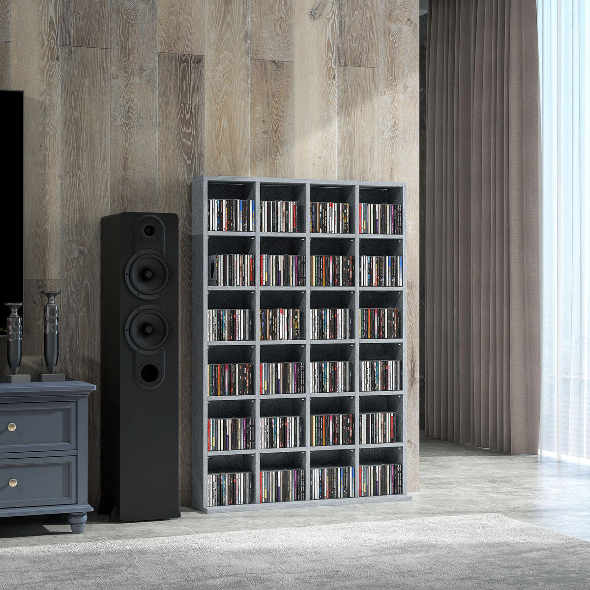 CD-REGAL DE-14449 für 456 CDs/336 DVDs, verstellbare Böden Grau - Grau, Holzwerkstoff (20/130.5/89cm) - ComfortXL