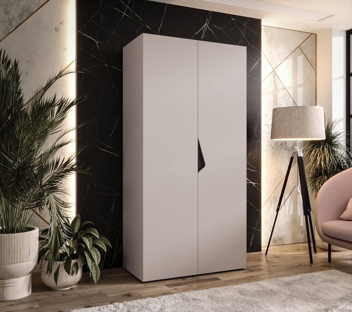 DREHTÜRENSCHRANK 202/100/52 2-türig - Beige/Schwarz, Holz/Metall (100/202/52cm) - Abiks Möbel