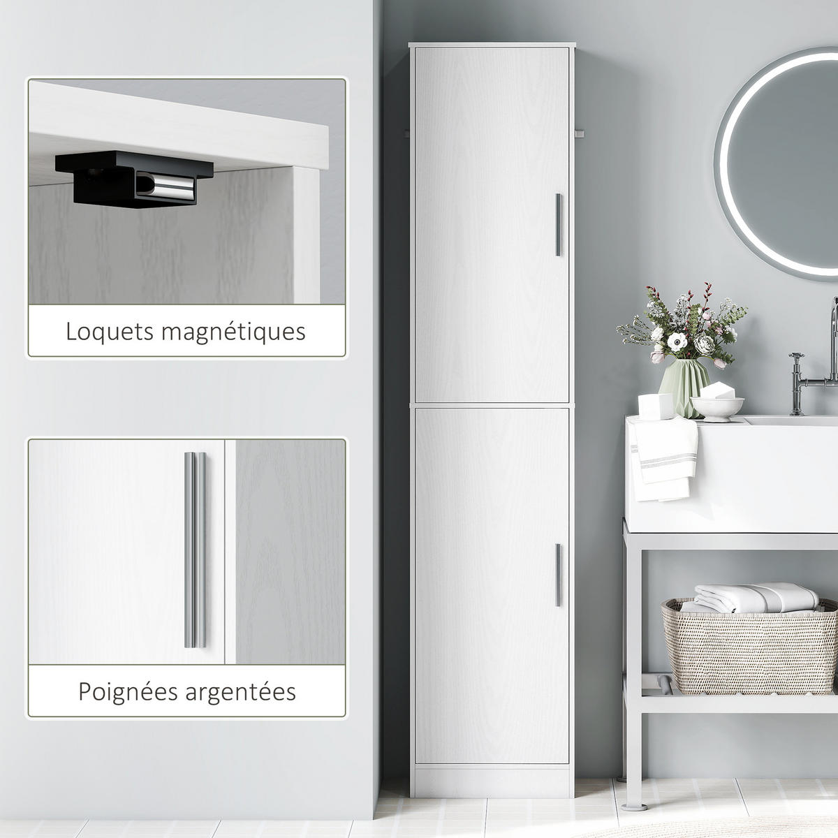 HOCHSCHRANK DE-12469 mit 2 Türen und 4 verstellbaren Böden Weiß - Weiß, Holzwerkstoff (35/180/40cm) - ComfortXL