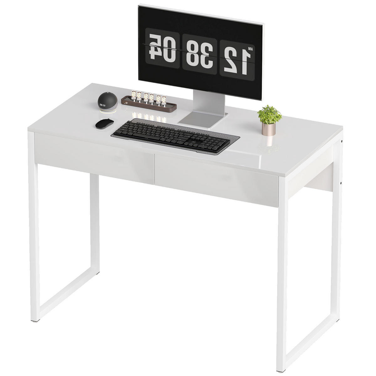 SCHREIBTISCH DE-14909 2 Schubladen mit Hochglanz-Finish Weiß - Weiß, Metall (100/50/75cm) - ComfortXL