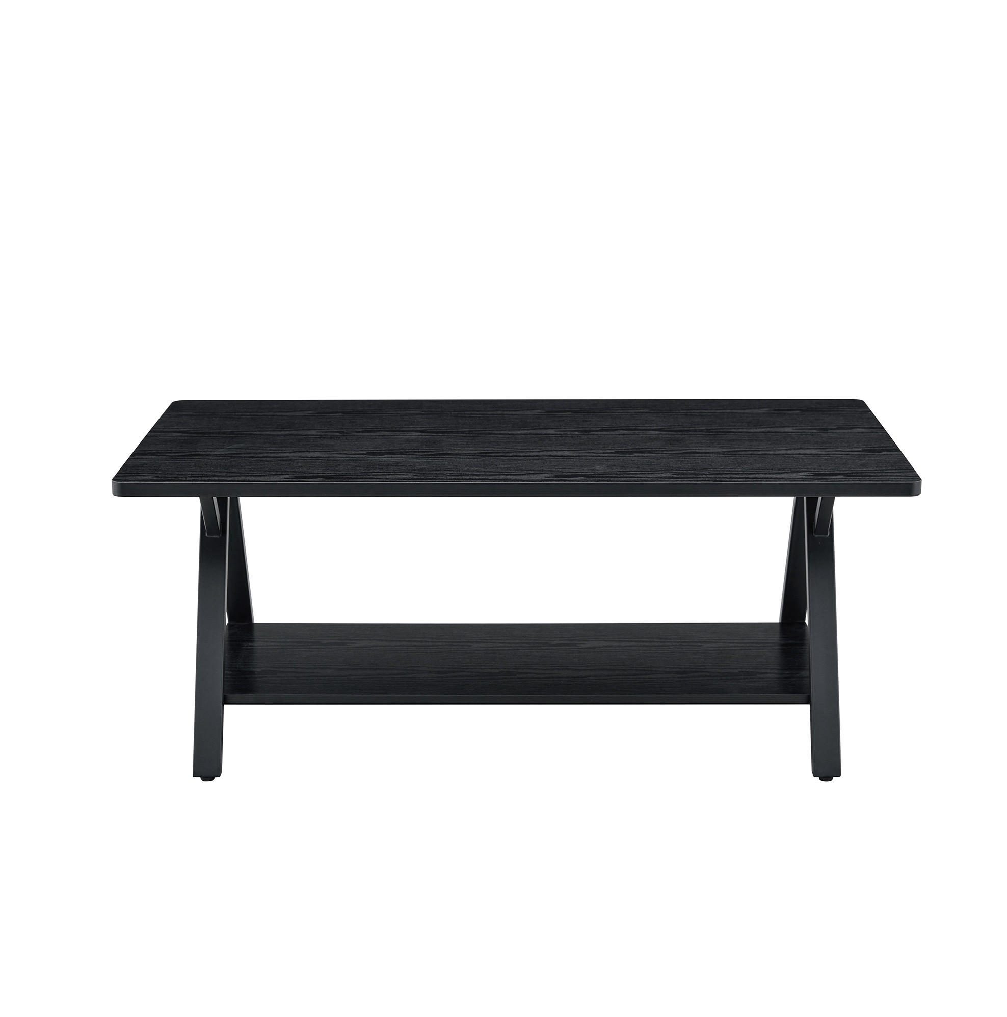 KONFERENČNÍ stolek z MDF a kovu, 110/57/44,5 cm černý, s úložnou policí - černá, kompozitní dřevo (110/57/44.5cm) - BEAOK
