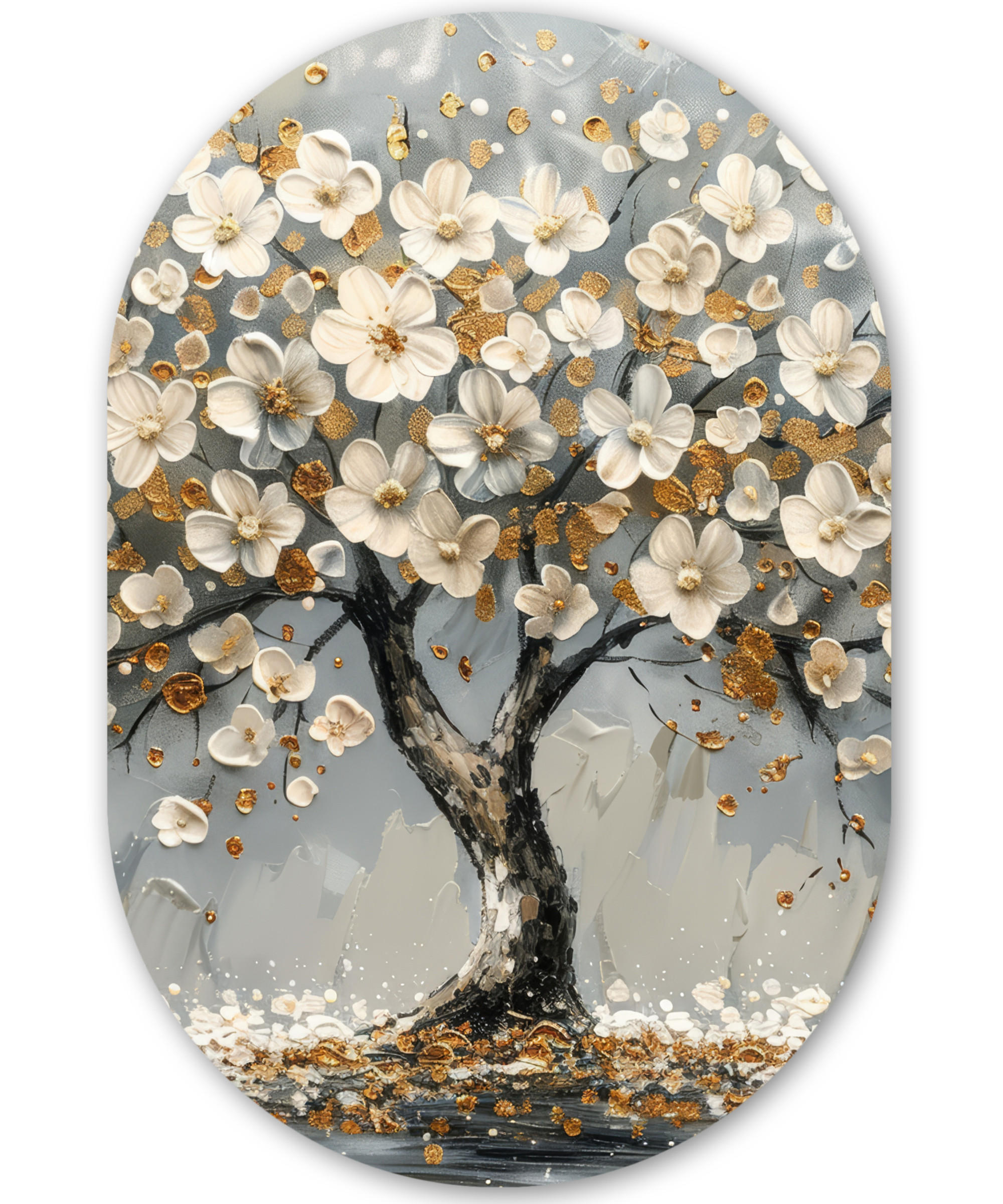 WANDBILD Baum - Gold - Blumen - Abstrakt - Kunst 60x90 cm - Goldfarben, Kunststoff (60/90cm) - MuchoWow