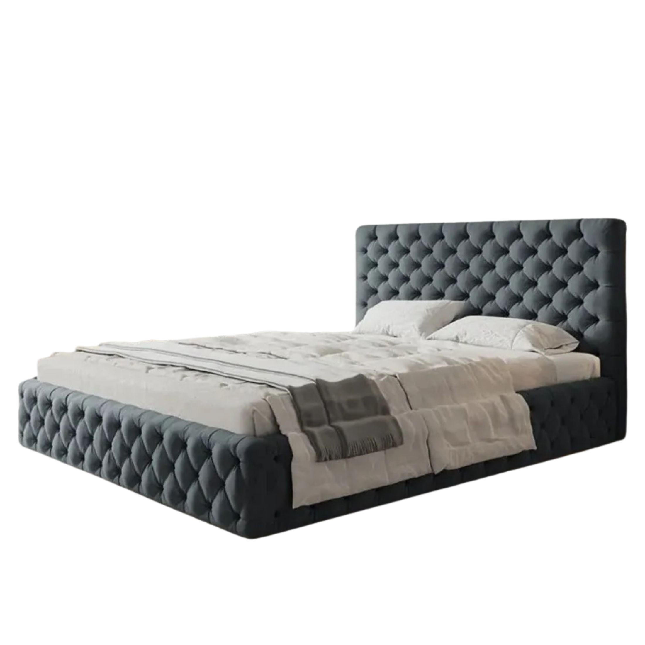 POLSTERBETT SIM 8 mit Kopfteil, 120 x 200 cm mit Bettkasten und Lattenrost aus Holz, Velourstoff, Farbe: Dunkelgrau - Dunkelgrau, Holz/Kunststoff (120/200cm) - Sepro Meble
