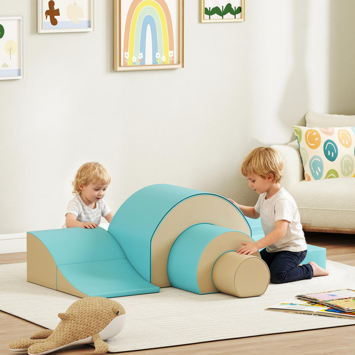 SCHAUMSTOFF Bausteine Kinder 5 tlg. Klettern Softbausteine Riesenbausteine Grün - Grün, Kunststoff (39/181cm) - AIYAPLAY