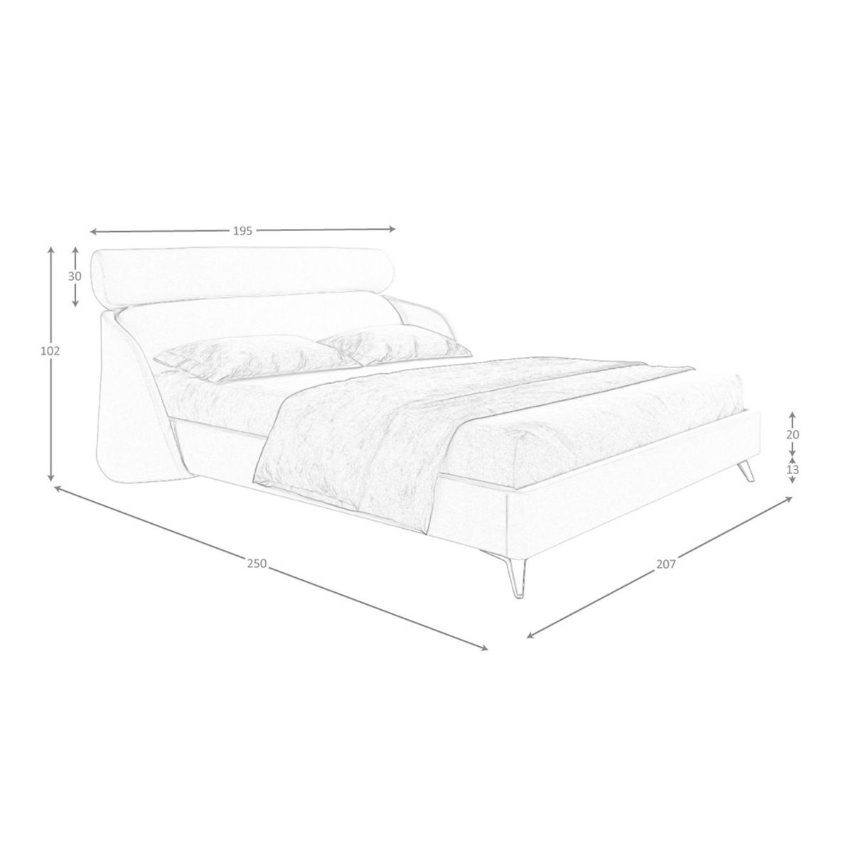 BETT Bett aus hellgrauem Stoff 207/250/102 cm - Hellgrau/Schwarz, Textil (180/200cm) - ANGEL CERDA