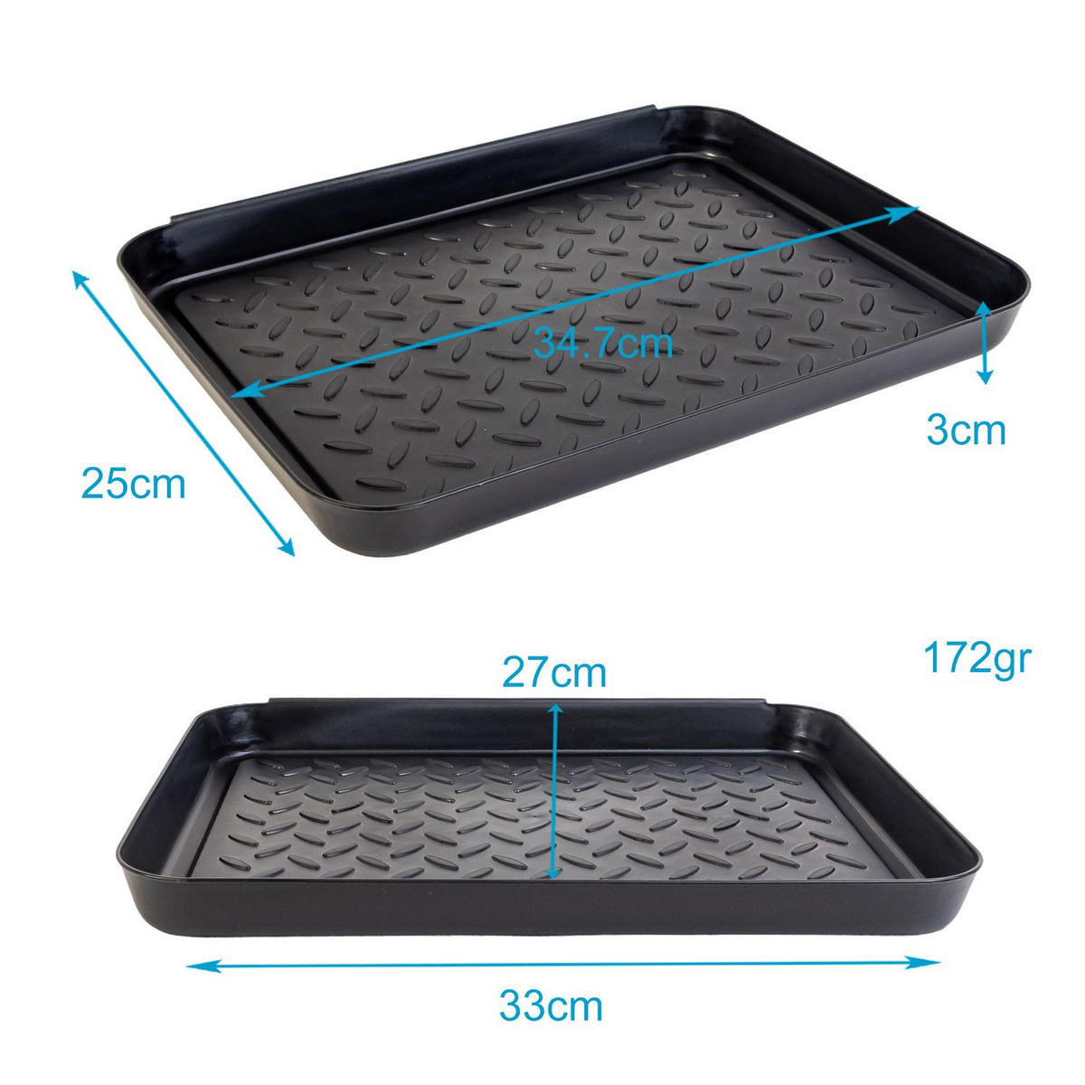 SCHUHABLAGE Schuhabtropfschale 35/27.5/3 cm (3er-Set) - Schwarz, Kunststoff (27.5/4.5/35cm) - Intirilife