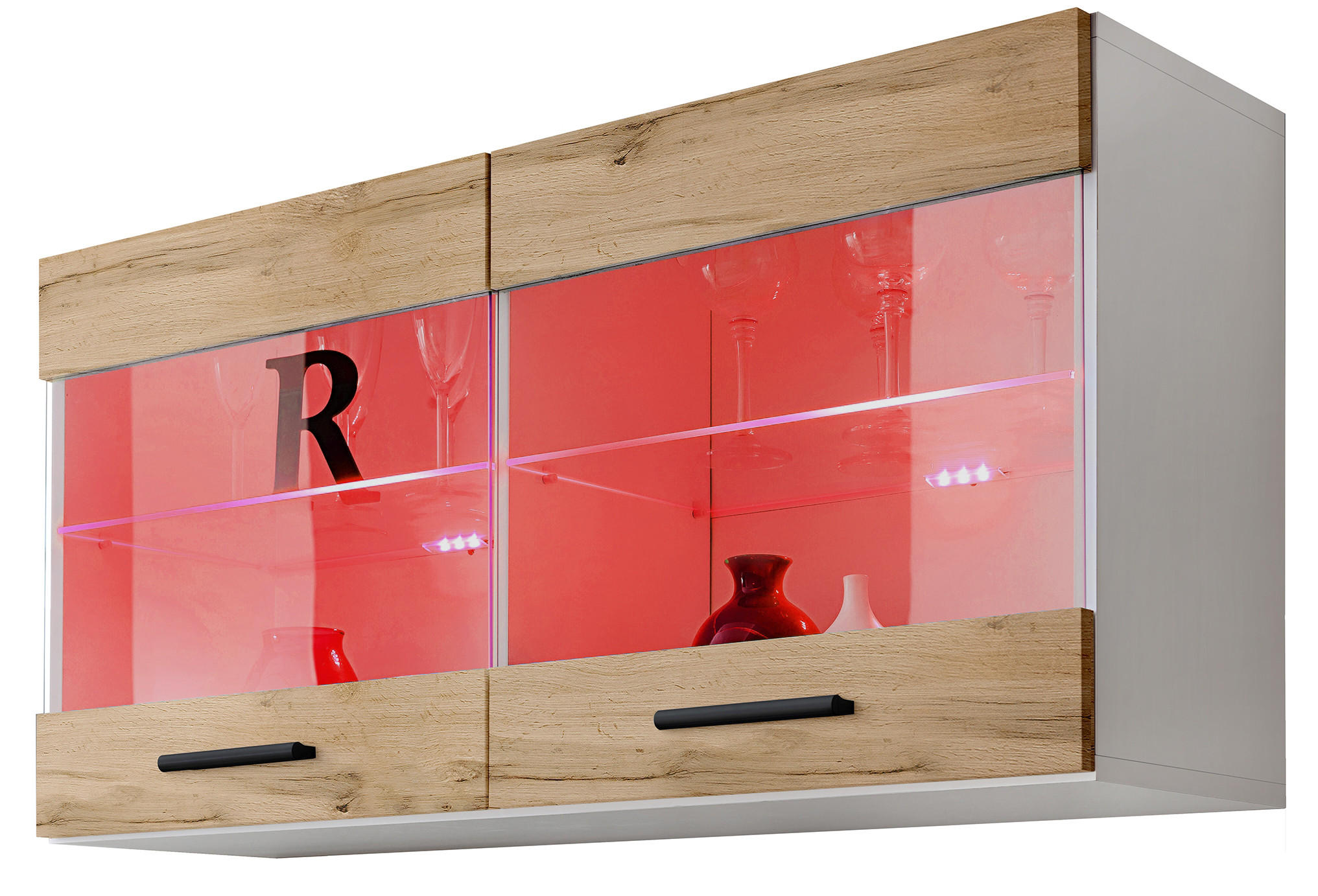 Komodee Hängevitrine Weiß, Eiche Wotan 100x50x27.2 cm