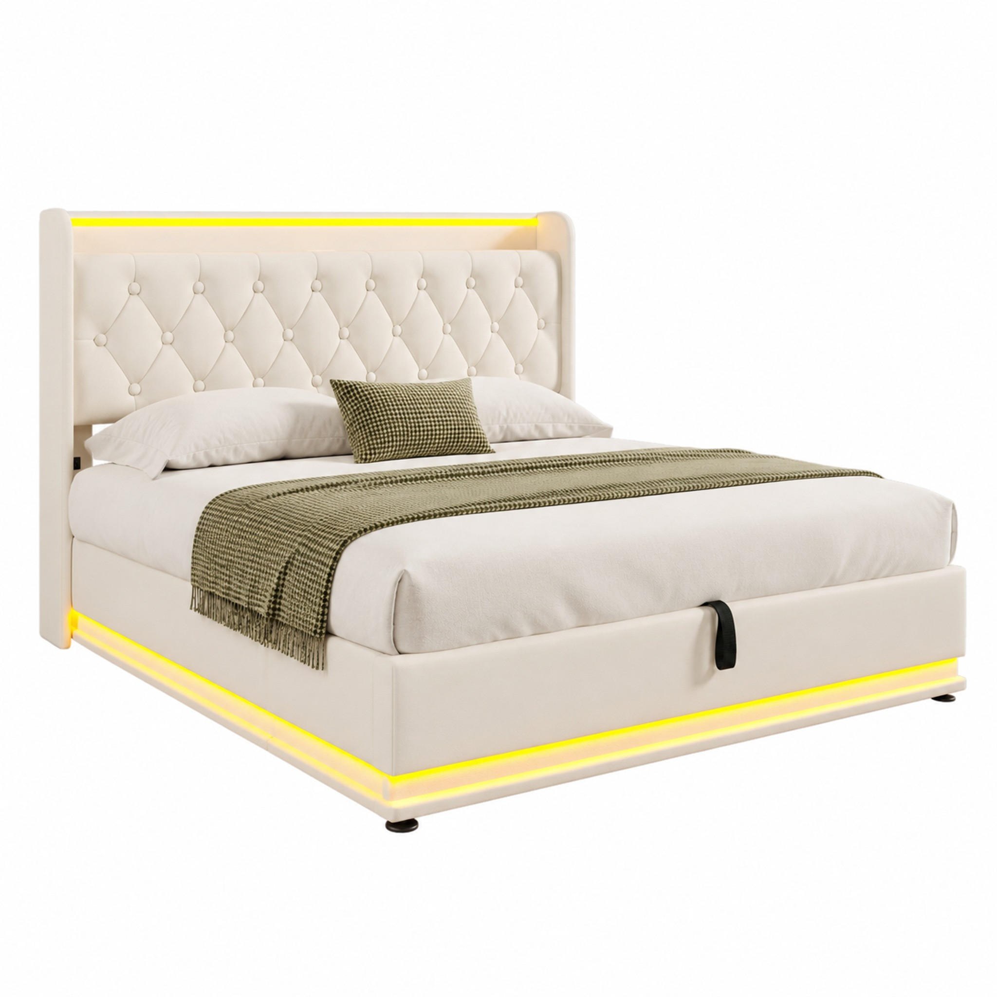 POLSTERBETT mit LED und Stauraum 140x200 cm PU Weiß - Weiß, Metall (140/200cm) - Meubliv