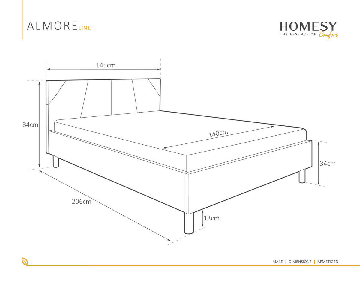 POLSTERBETT ALMORE 140x200cm Federkernmatratze ELDAR (18cm), dunkelgrau - Graphitfarben, Holz (140/200cm) - Homesy