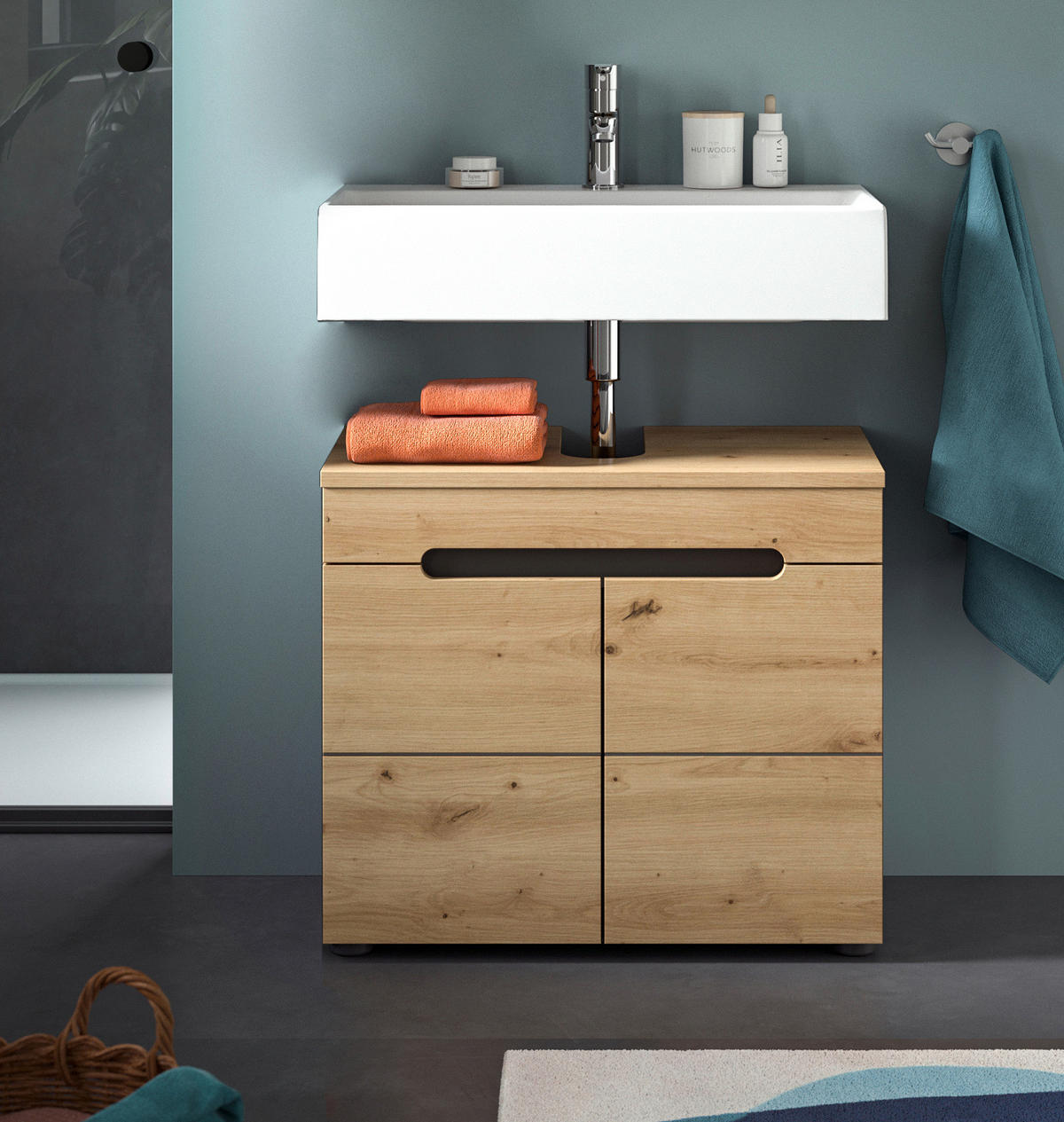 WASCHBECKENUNTERSCHRANK Eiche, grau 63 cm mit Soft-Close - Eiche Artisan/Grau, Holz/Holzwerkstoff (63/55/34cm) - Inn.Furn