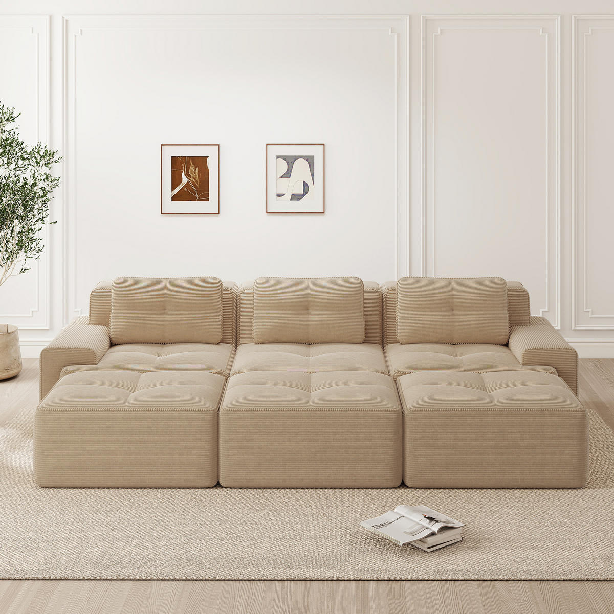 SOFA modular mit Schlaffunktion Cord Beige - Beige, Kunststoff (177/69/293.2cm) - Meubliv