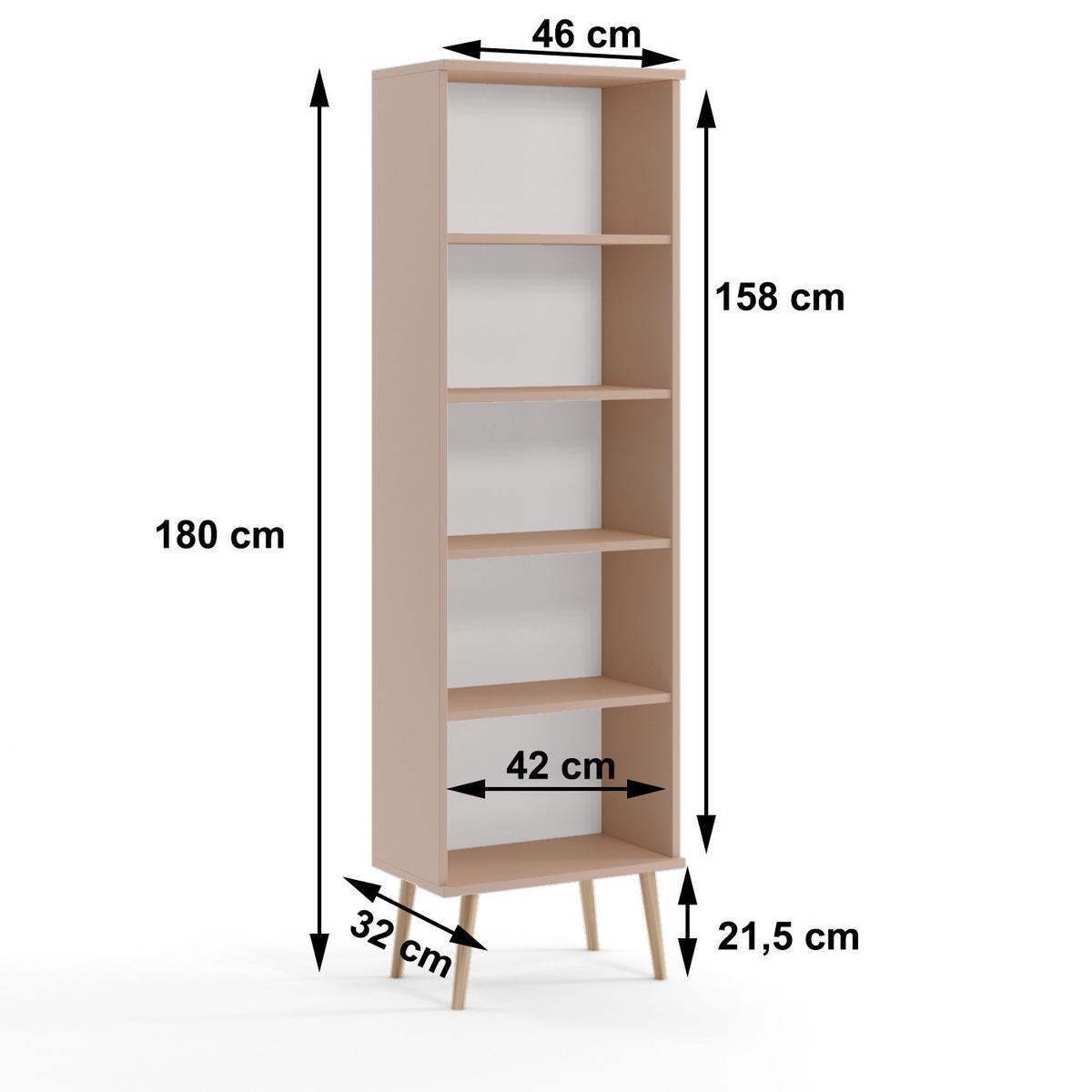 BÜCHERREGAL Ikon, Eiche Kraft, Standregal mit 4 Böden - Eiche Artisan, Holzwerkstoff (46/180/32cm) - Bettso