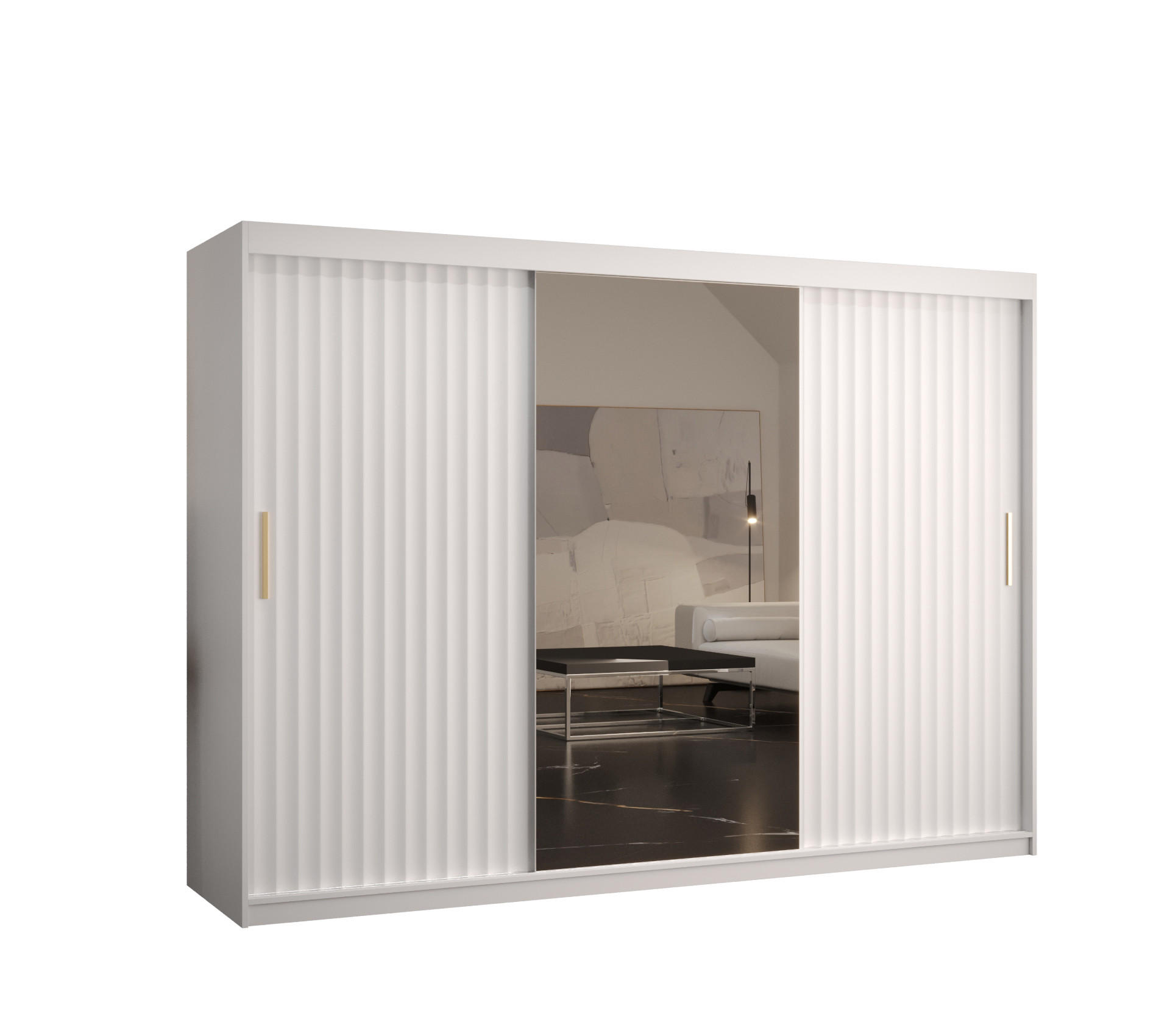 SCHWEBETÜRENSCHRANK 200/250/62 3-türig - Goldfarben/Weiß, Holz/Kunststoff (250/200/62cm) - Abiks Möbel