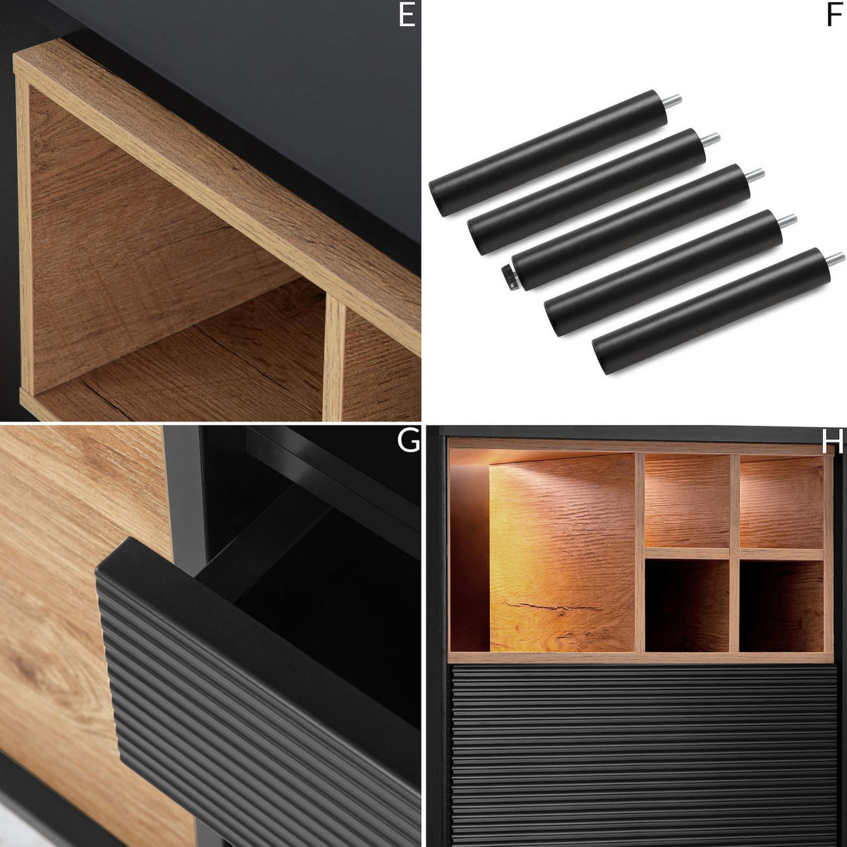 TV-SCHRÄNK LOFTY Loft-Stil, schwarz - Eichefarben/Multicolor, Holzwerkstoff (152/59/41cm) - KONSIMO®