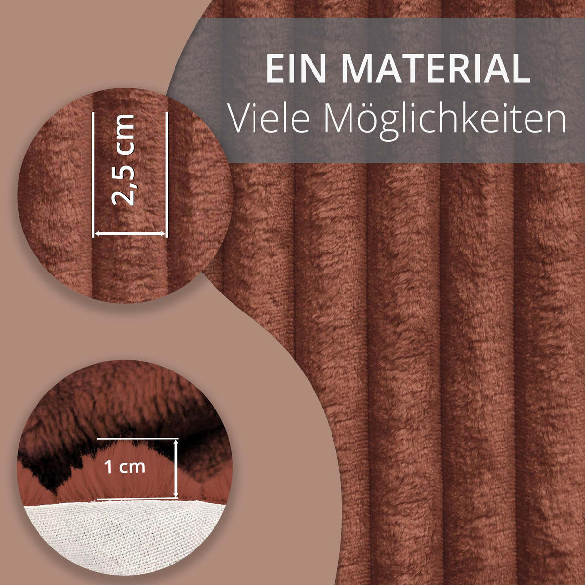 CORDSTOFF Tilia Ziegelrot – Breitcord 2,5 cm, 420 g/m², 140 cm breit, extraweich & robust, OEKO-TEX zertifiziert - Rostfarben, Textil (140/100cm) - Dreamroots