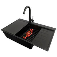 GRANITSPÜLE Sydney, 2-er set Alles Schwarz 78/50 cm 1 Becken + Küchenarmatur 32/20 cm + Ablauf-Set + Küchenzubehörset ab 60er Unterschrank - Schwarz, Kunststoff (78/20/50cm) - Primagran