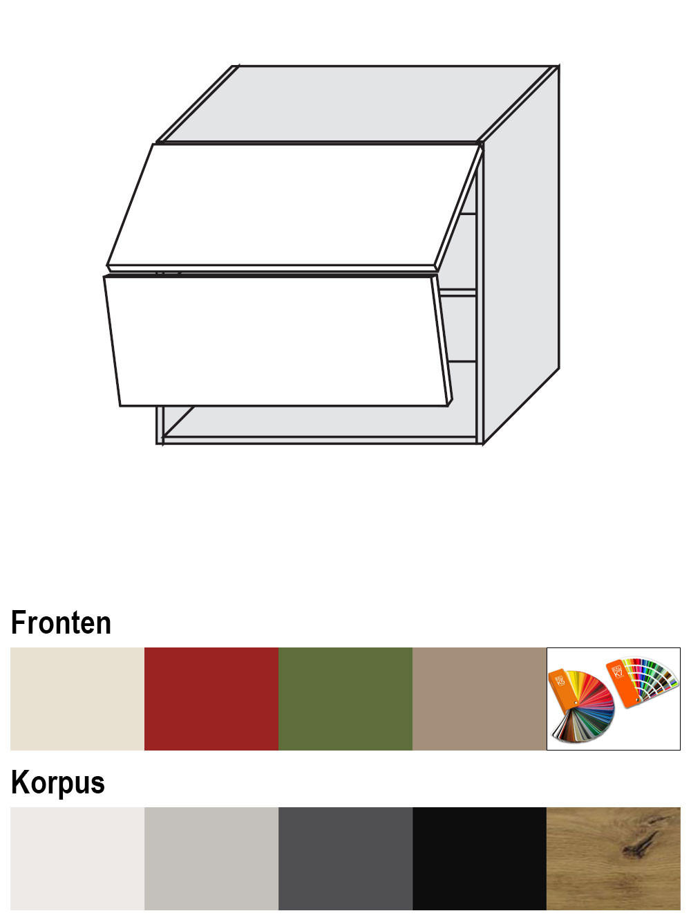 Thumbnail - Feldmann-Wohnen Klapphängeschrank, Graubraun, Schwarz, Holz, 2 Fächer, 80x72x32.5 cm, Küchen, Küchenmöbel, Küchenschränk...