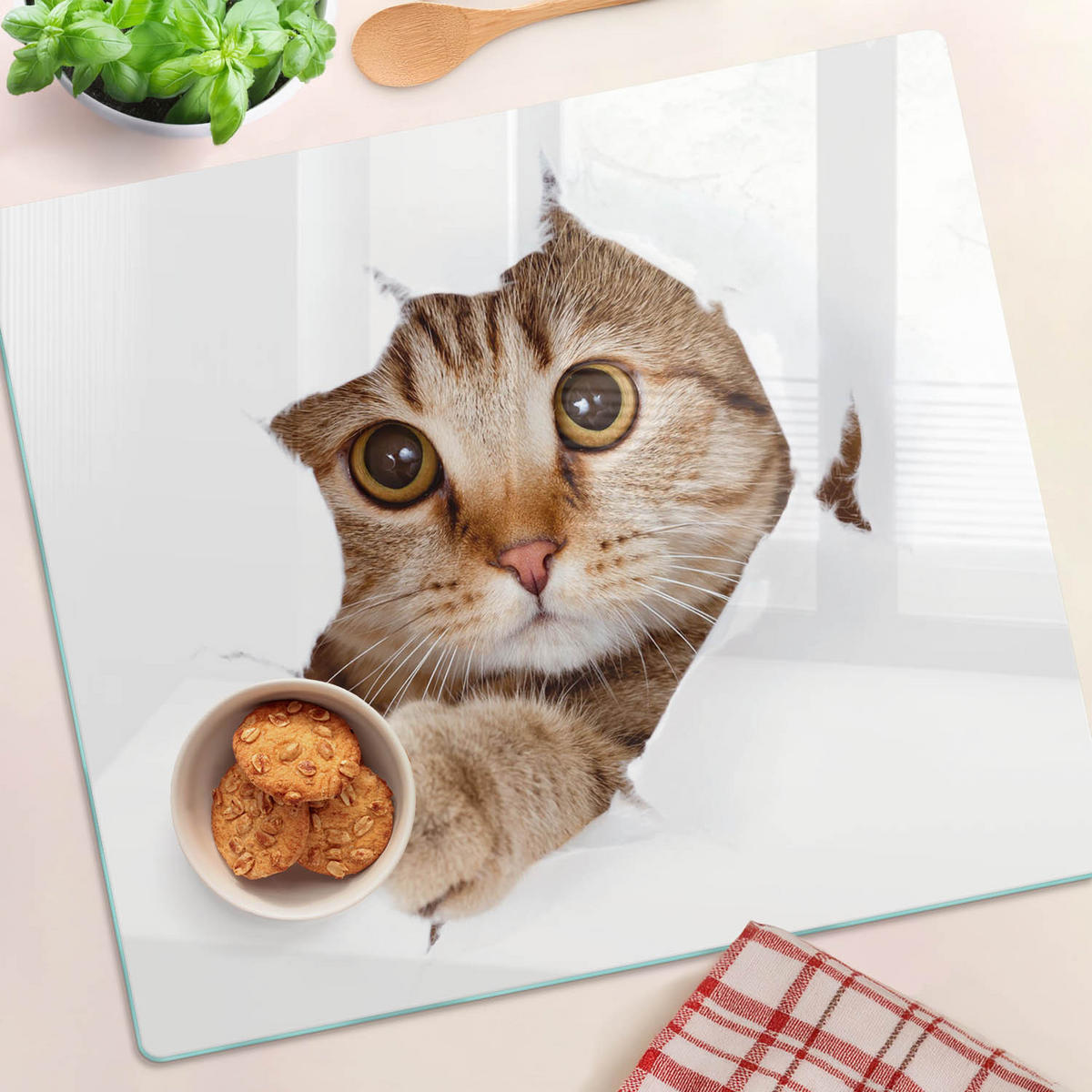 GLASPLATTE 60x52 cm Katze - Beige, Glas (60/52cm) - TULUP